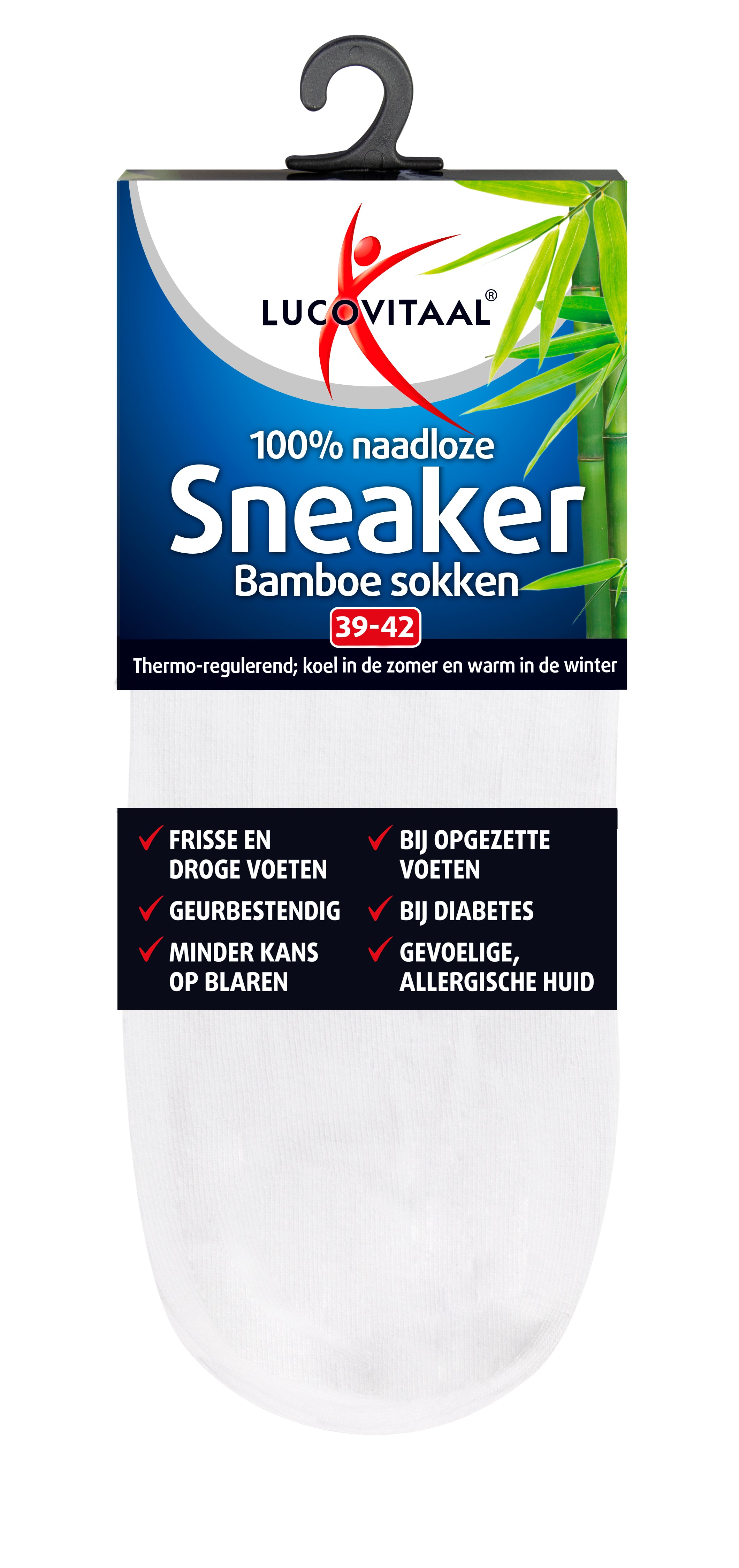 Lucovitaal Bamboe sneakersok wit maat 39-42 1 Paar
