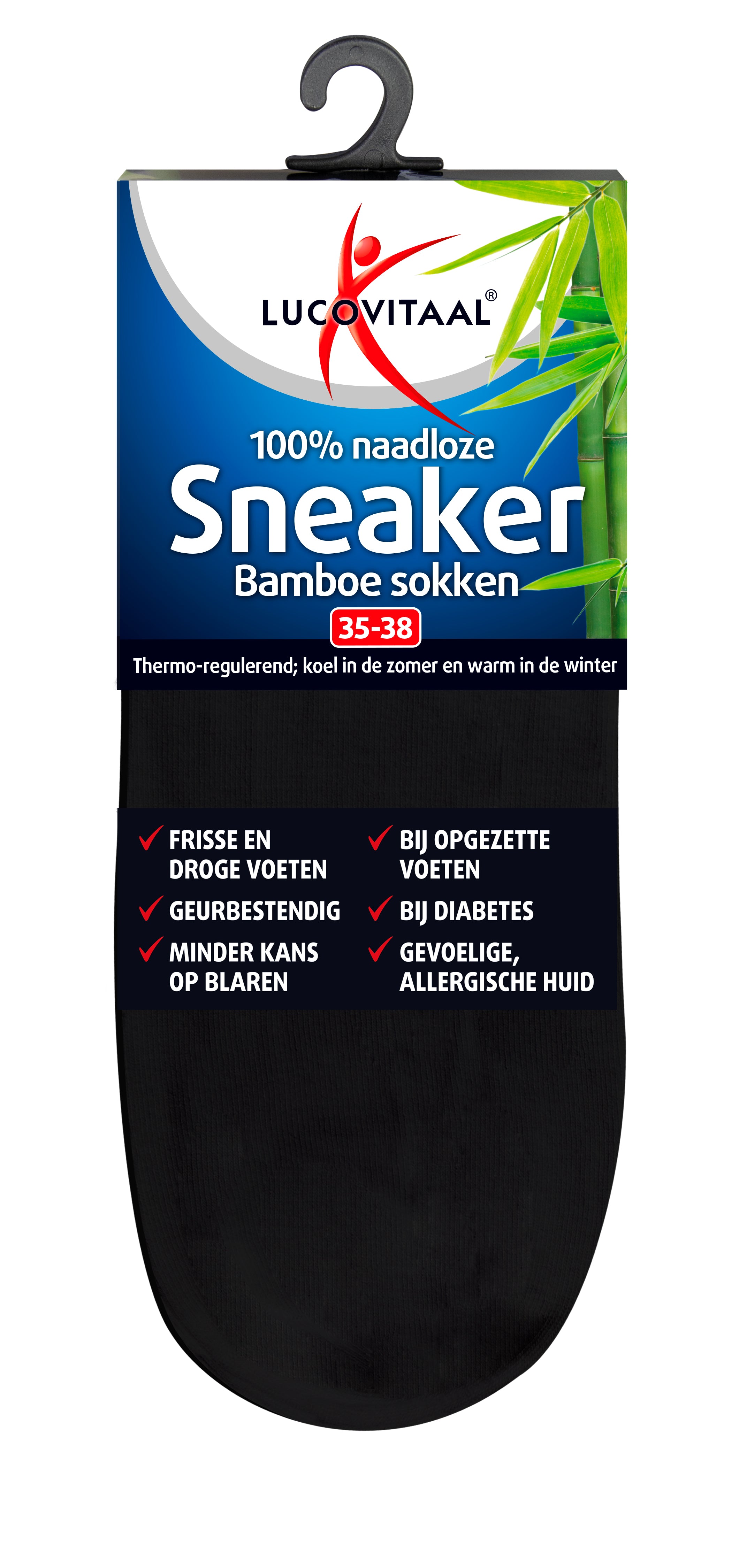 Lucovitaal Bamboe sneakersok zwart  maat 35-38 1 Paar