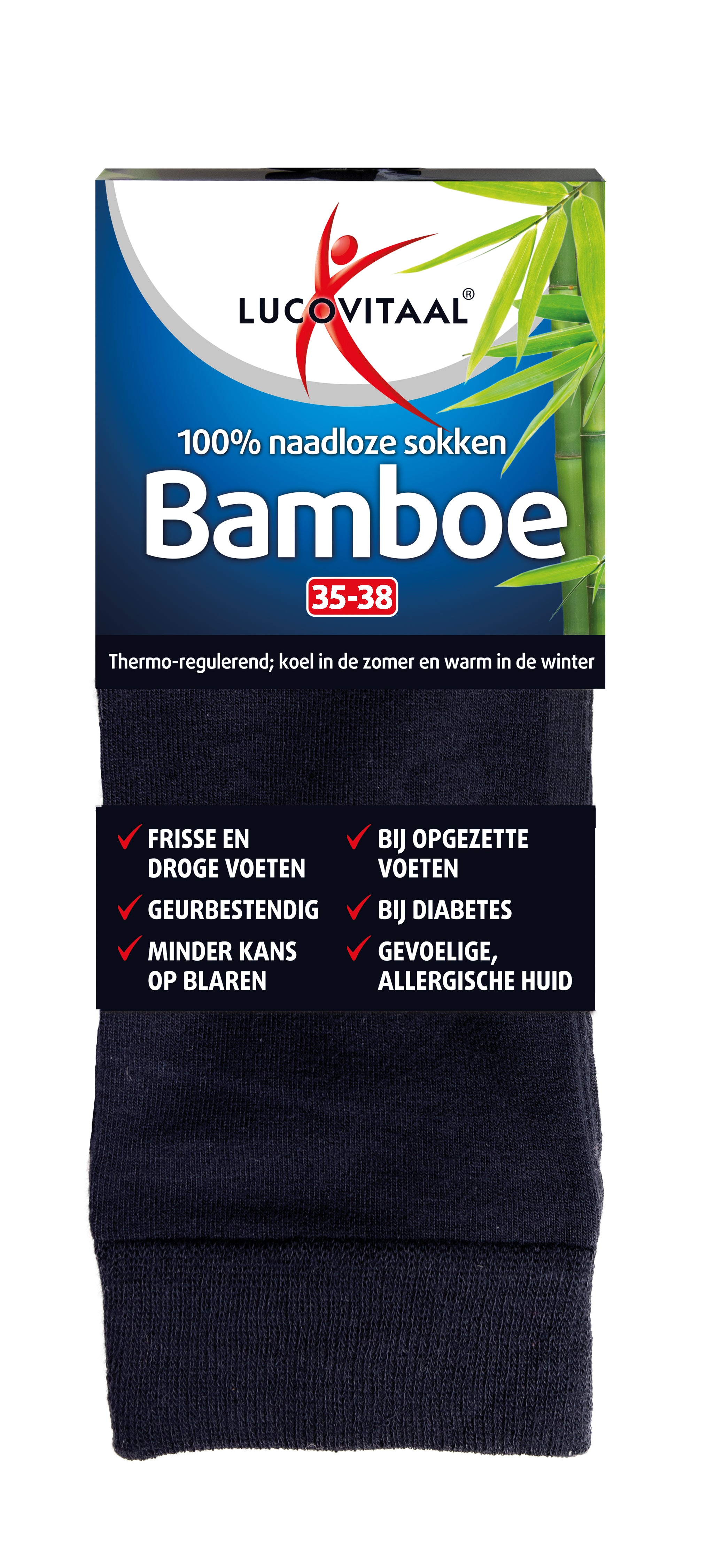 Lucovitaal Bamboe sok lang blauw  maat 35-38 1 Paar