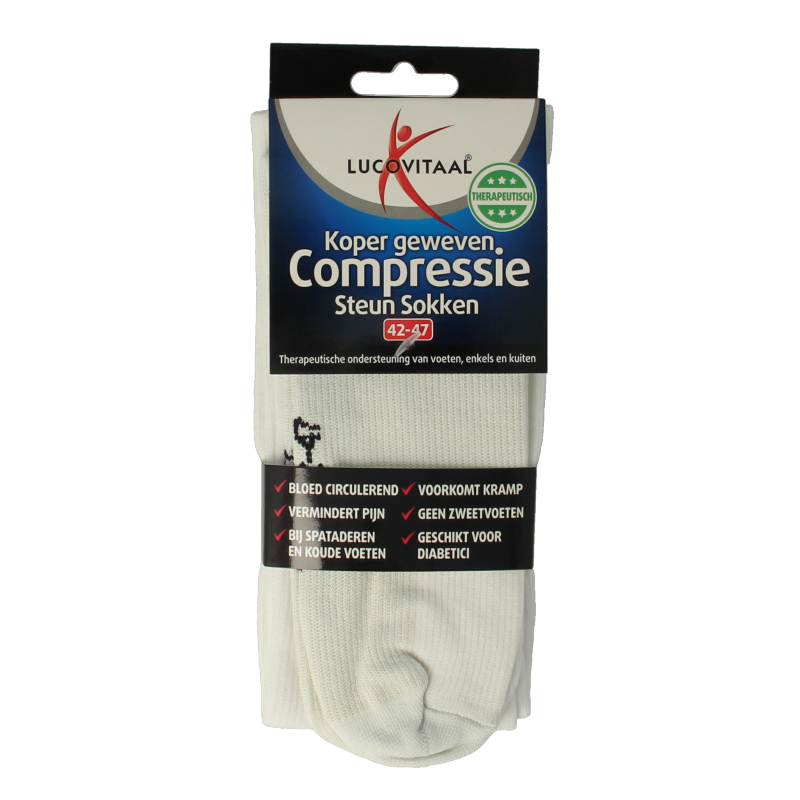 Lucovitaal Koper compressie steunsok maat 42-47 wit 6 Paar