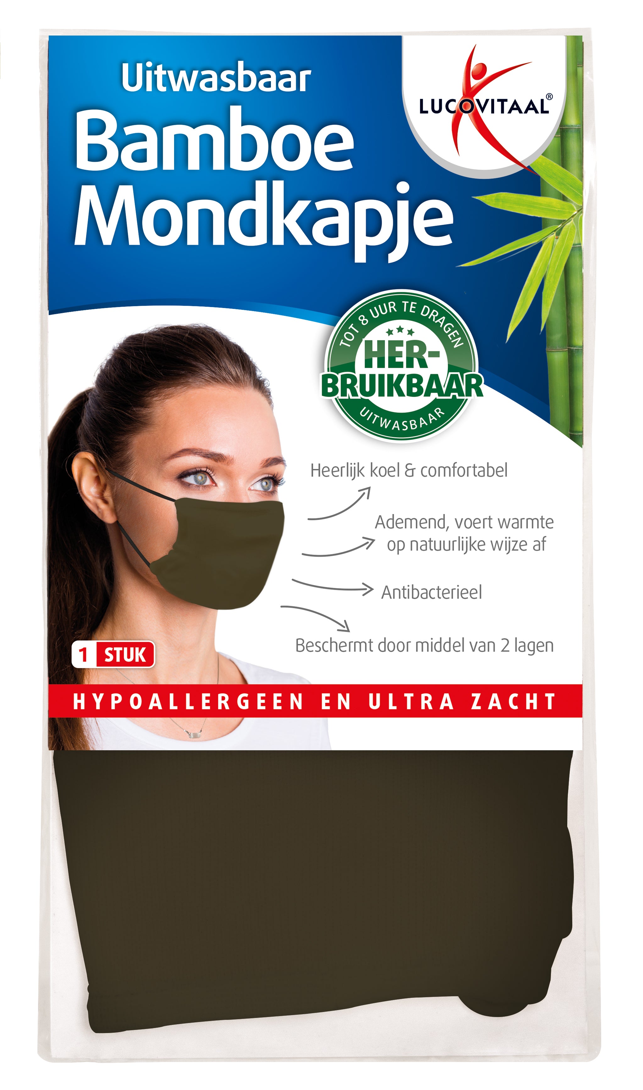 Lucovitaal Bamboe mondkapje groen 1.00 Stuks