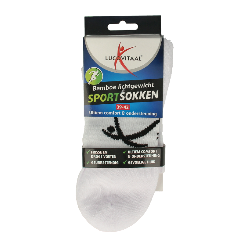 Lucovitaal Sportsok bamboe wit 39-42 1 Paar