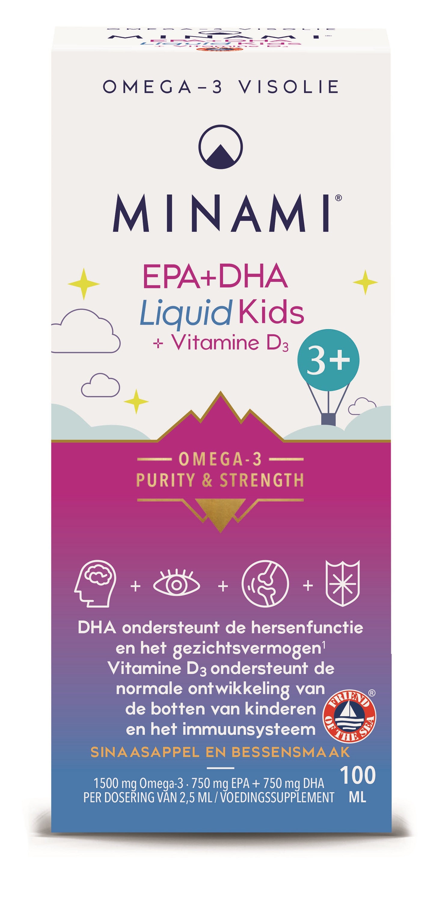 Minami EPA+DHA liquid kids + vitamine D3 100.00 Milliliter