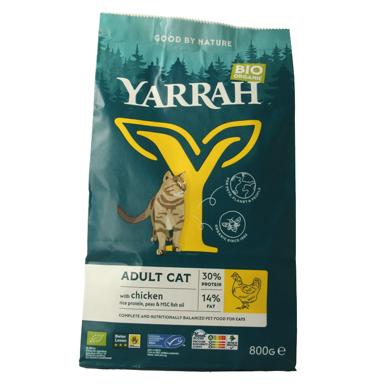 Yarrah Adult kattenvoer met kip bio 800 Gram