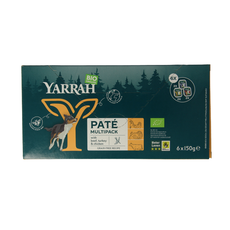 Yarrah Hondenvoer multipack pate kip rund kalkoen bio 150 Gram