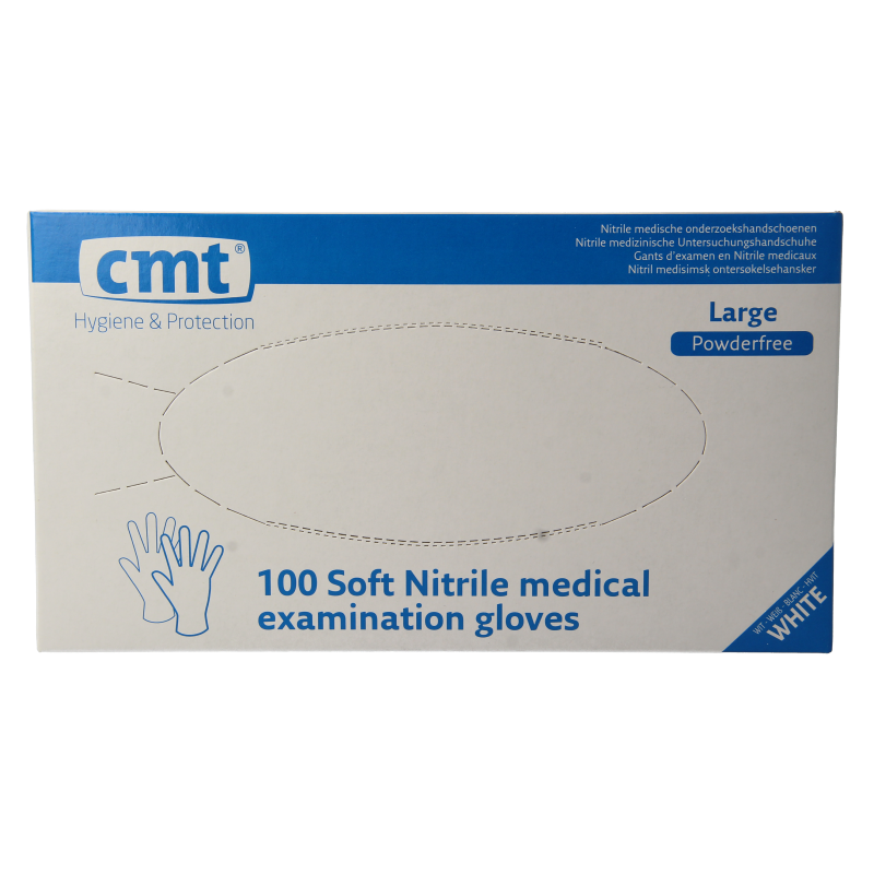 CMT Onderzoekshandschoen nitriel wit poedervrij maat L 100 Stuks