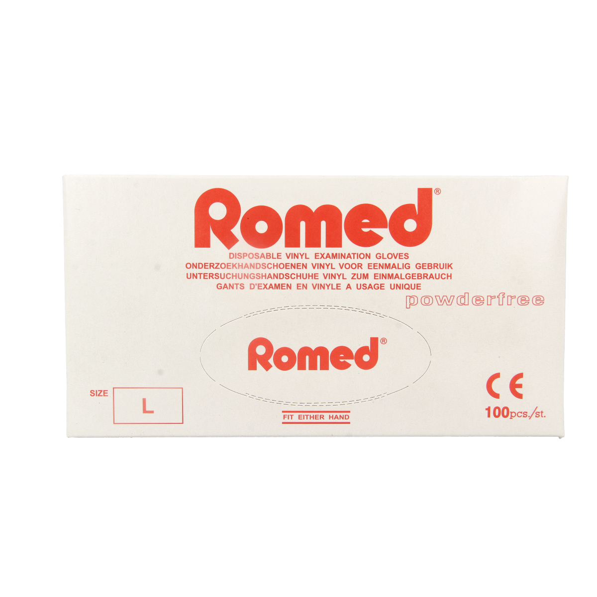 Romed Vinyl handschoen niet steriel poedervrij L 100.00 Stuks