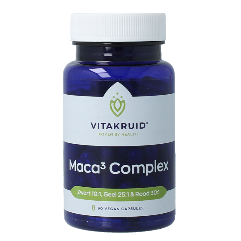 Vitakruid Maca3 complex zwart 10:1, geel 25:1 & rood 30:1 90 Vegetarische capsules