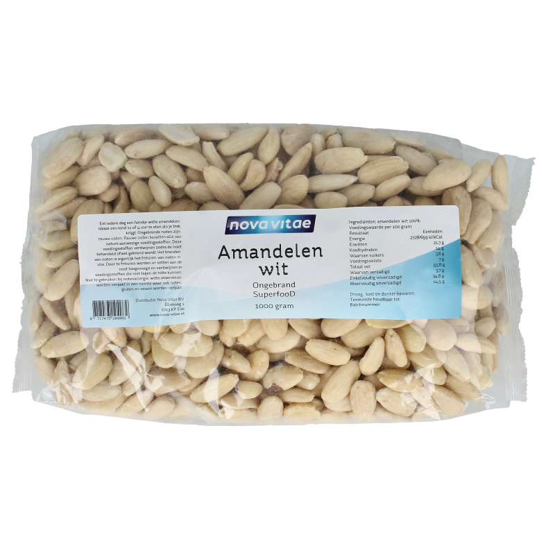 Nova Vitae Amandelen wit ongebrand raw 1 Kilogram