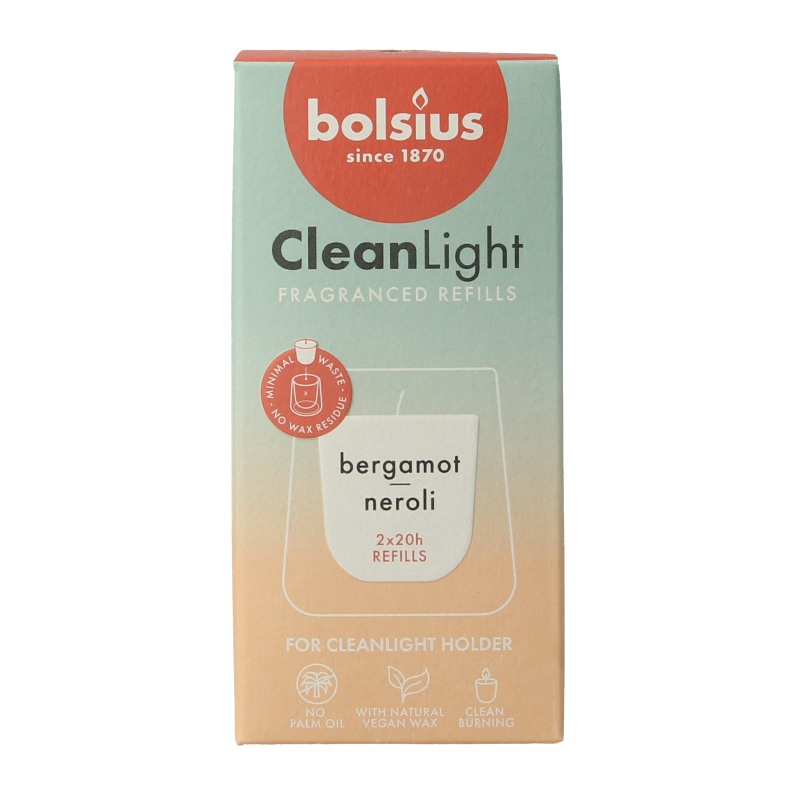 Bolsius Clean Light navulling bergamot & neroli 2 Stuks