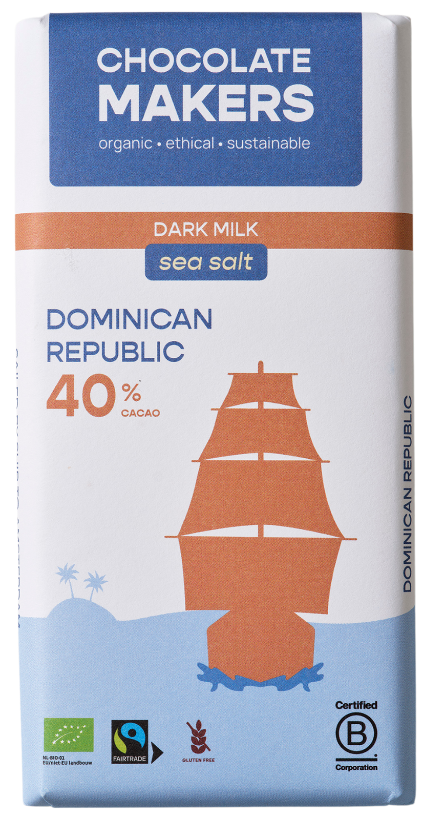 Chocolatemakers Reep tres hombres 40% melk  zeezout fairtrade bio 80.00 Gram