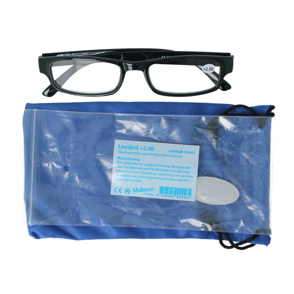 Melleson Overkijk leesbril zwart +2.00 1.00 Stuks