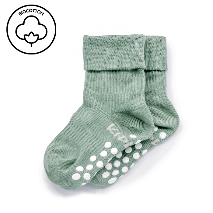 KipKep Blijf baby sokken antislip 18-24 mnd pale green 1.00 Paar