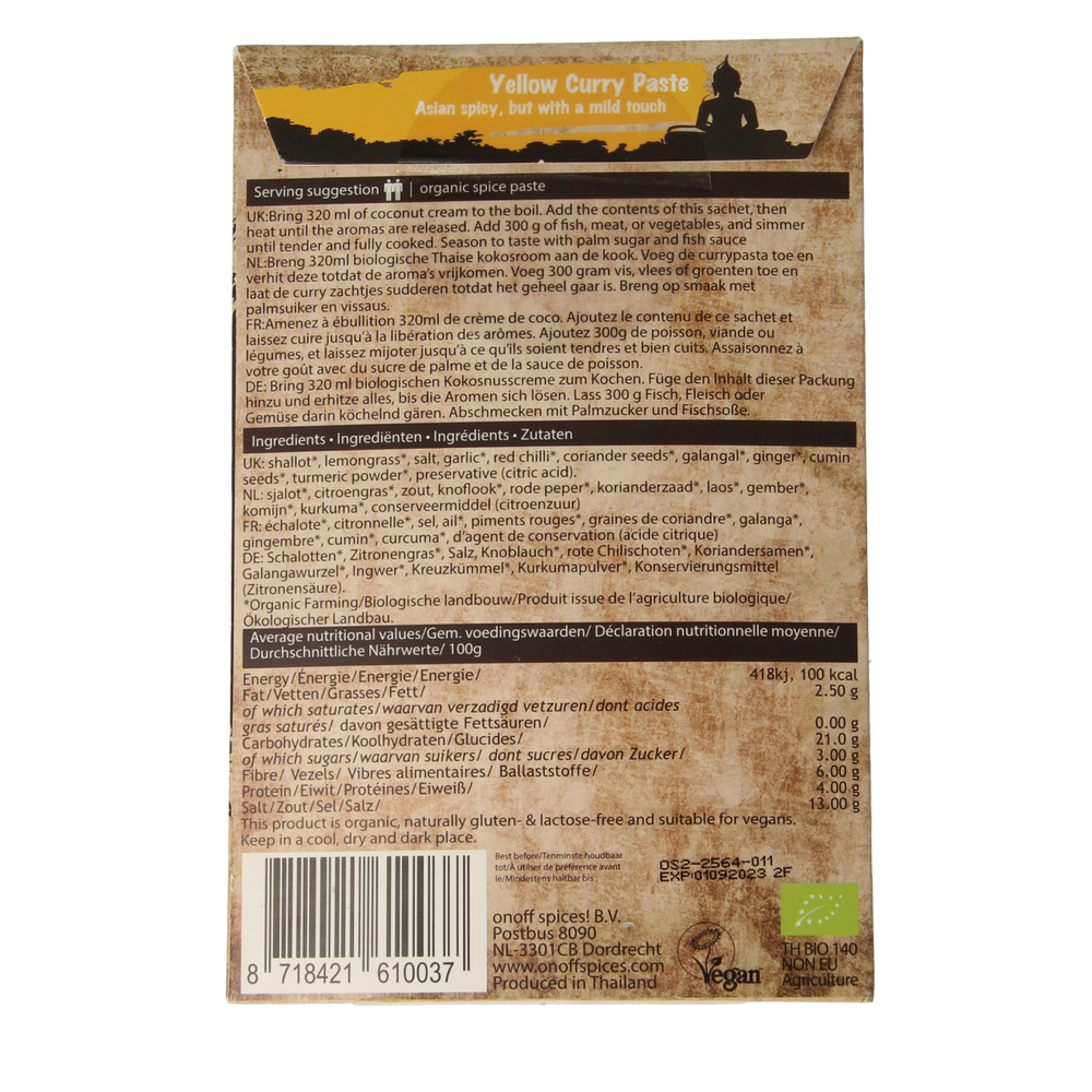 Onoff Thaise gele currypasta bio 50.00 Gram