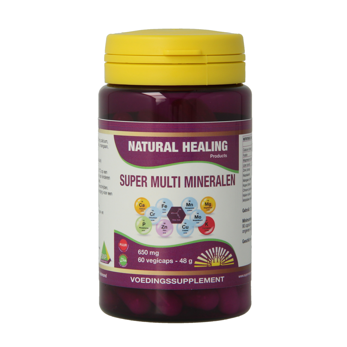 NHP Super multi mineralen 650mg puur 60.00 Vegetarische capsules