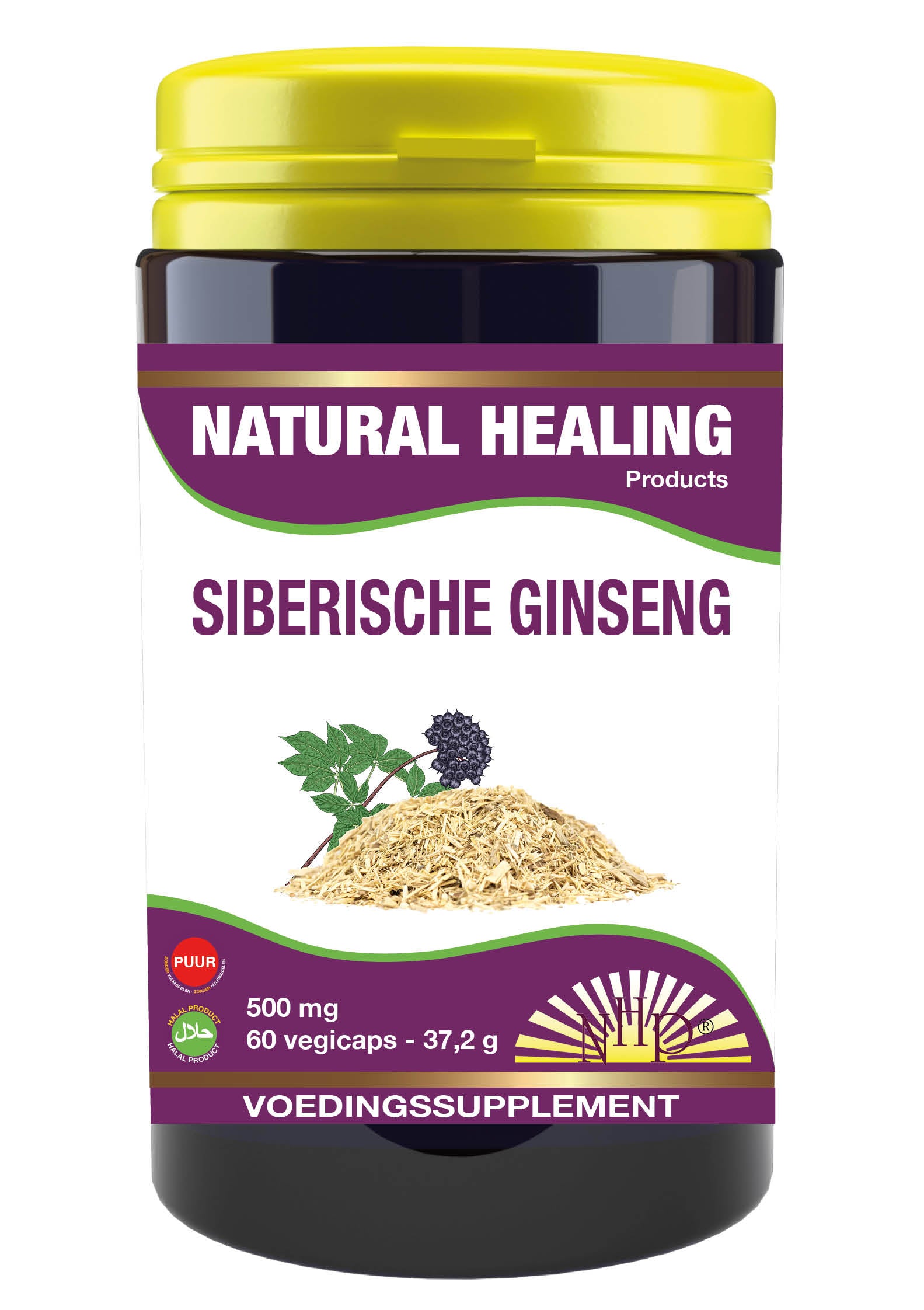 NHP Siberische ginseng 500mg puur 60 Vegetarische capsules