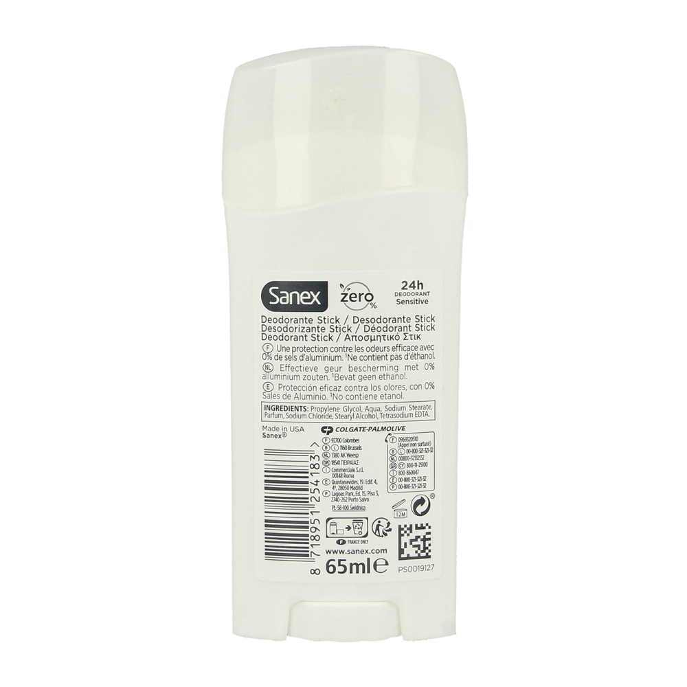 Sanex Deodorant stick zero % sensitive 65.00 Milliliter