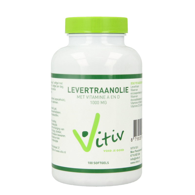 Vitiv Levertraanolie 1000mg vitamine A D 100 Softgels