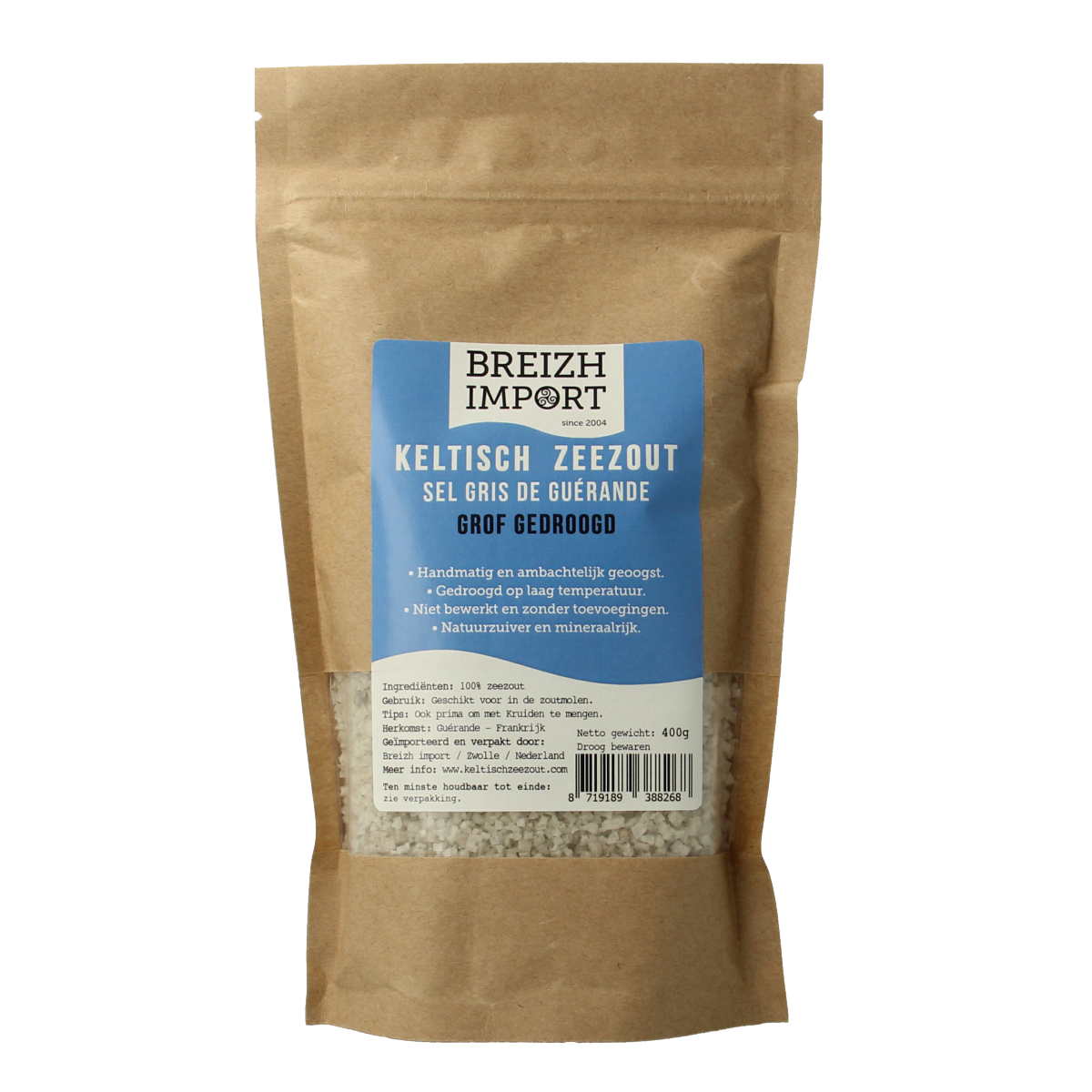 Breizh Import Grof Keltisch zeezout gedroogd (navulzak) 400.00 Gram