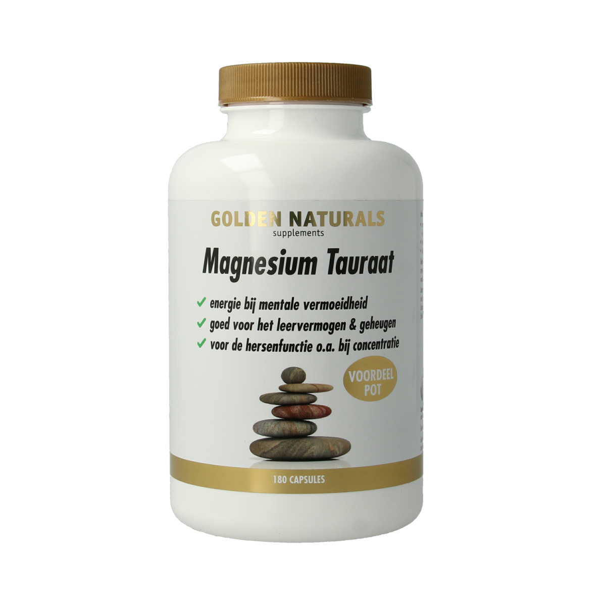 Golden Naturals Magnesium tauraat 180.00 Vegetarische capsules