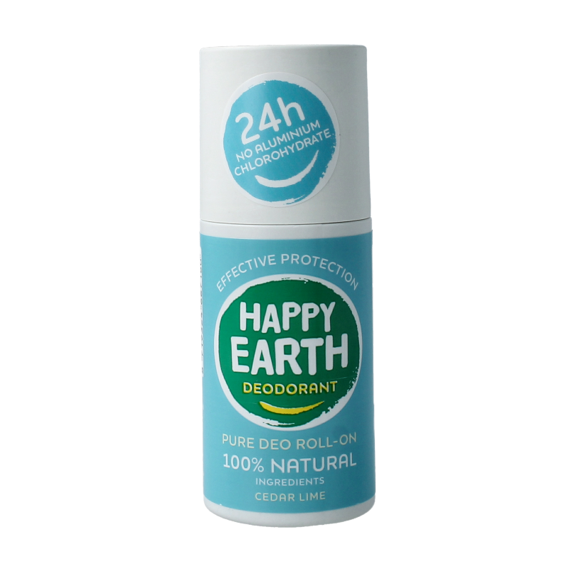 Happy Earth Pure deodorant roll-on cedar lime 75 Milliliter