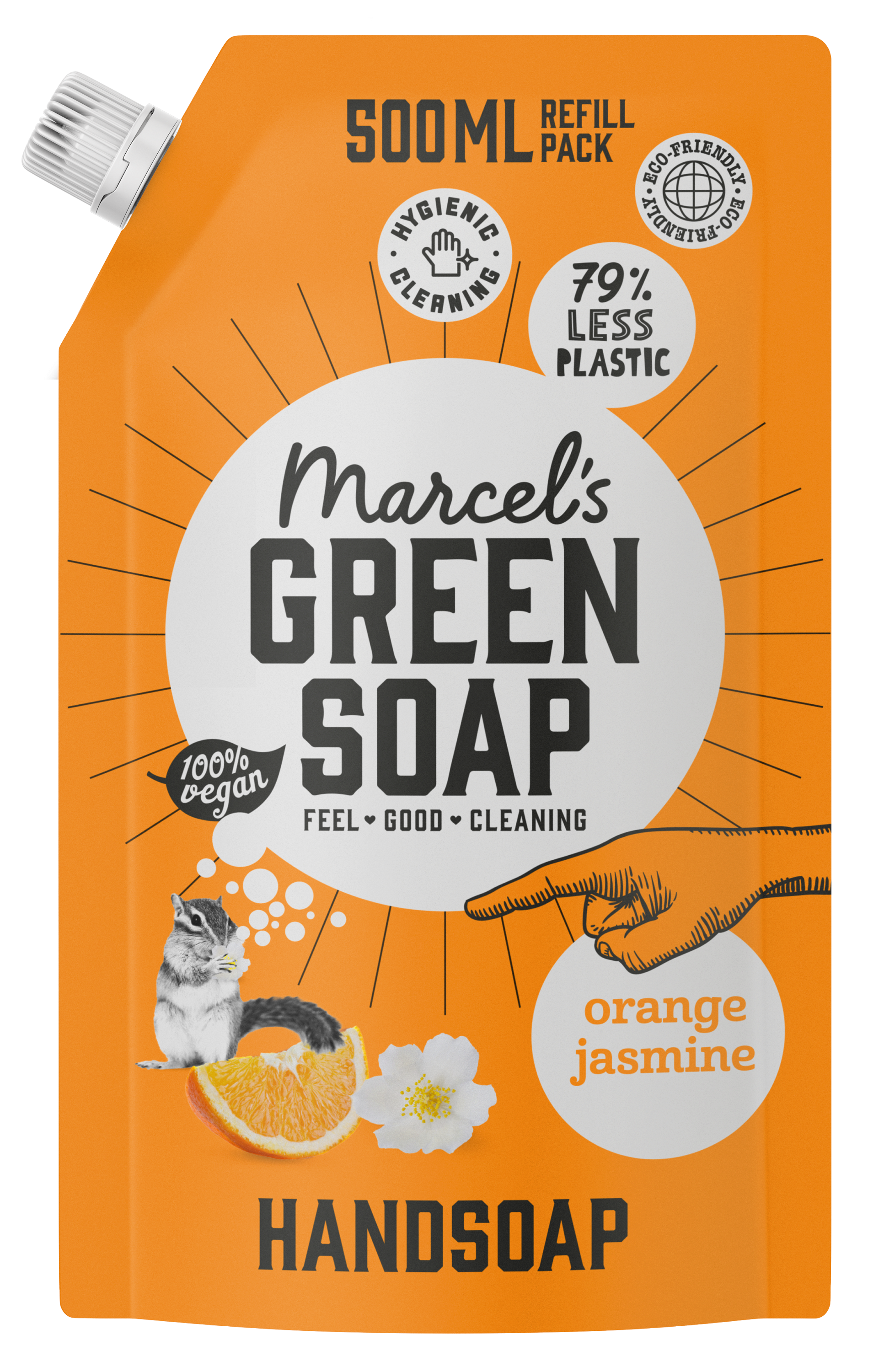 Marcel's Green Soap Handzeep sinaasappel & jasmijn navul 500.00 Milliliter