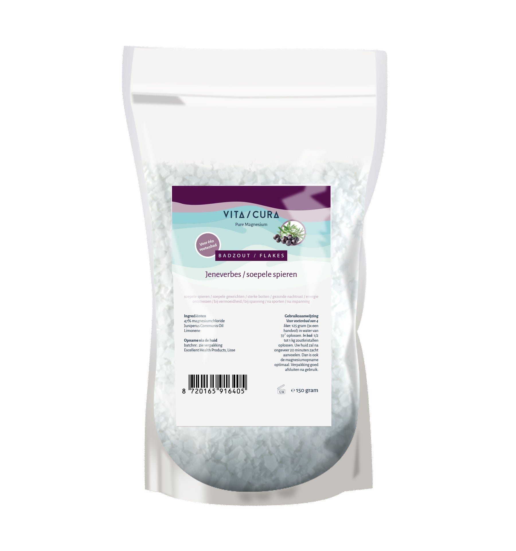 Vitacura Magnesium zout flakes jeneverbes 150 Gram