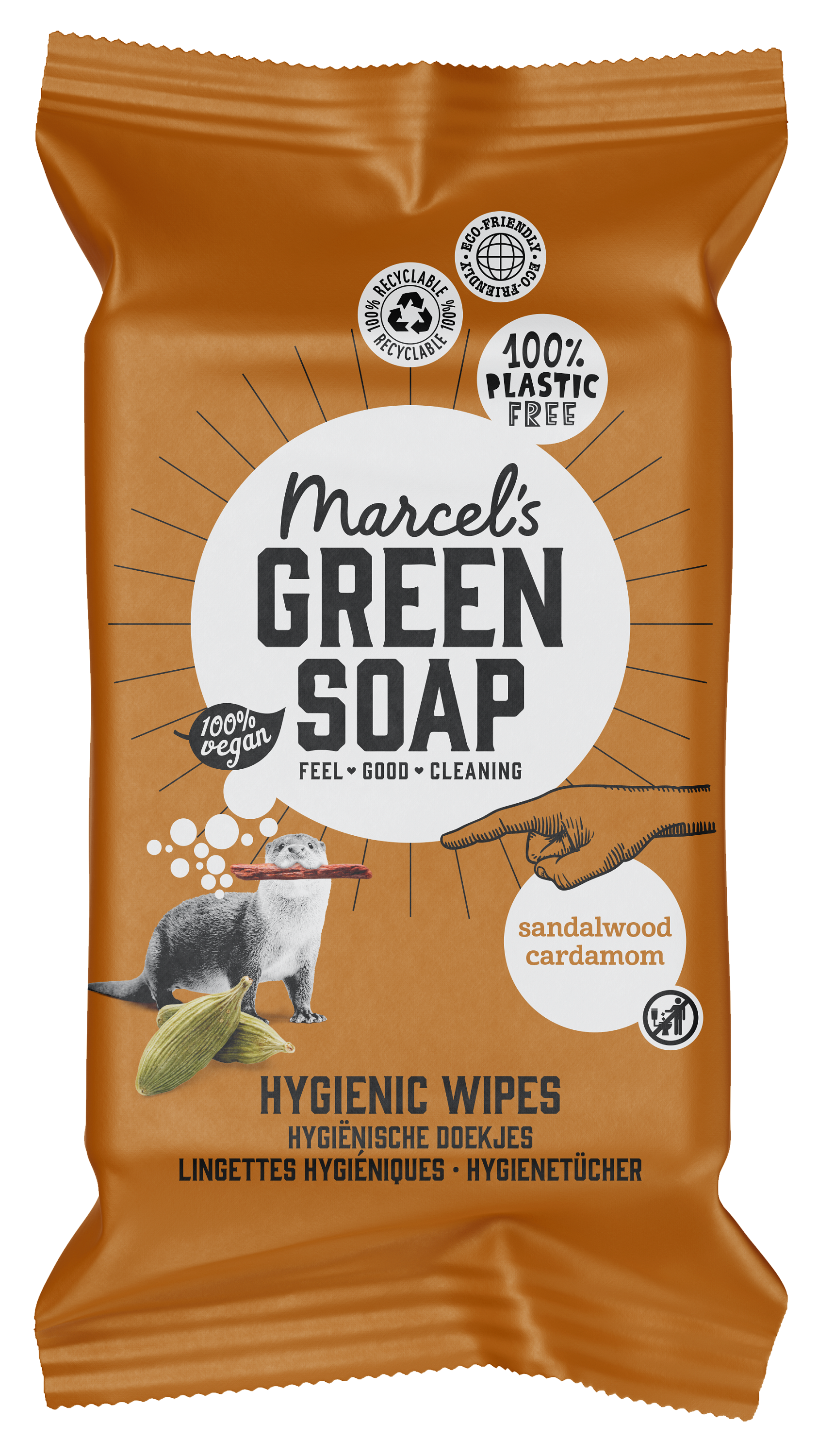 Marcel's Green Soap Cleansing wipes sandelhout & kardemom 60.00 Stuks
