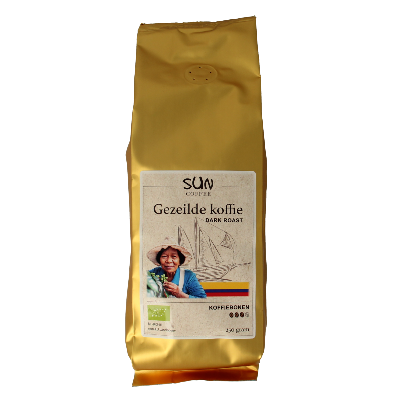SUN Coffee Gezeilde koffiebonen dark roast bio 250 Gram