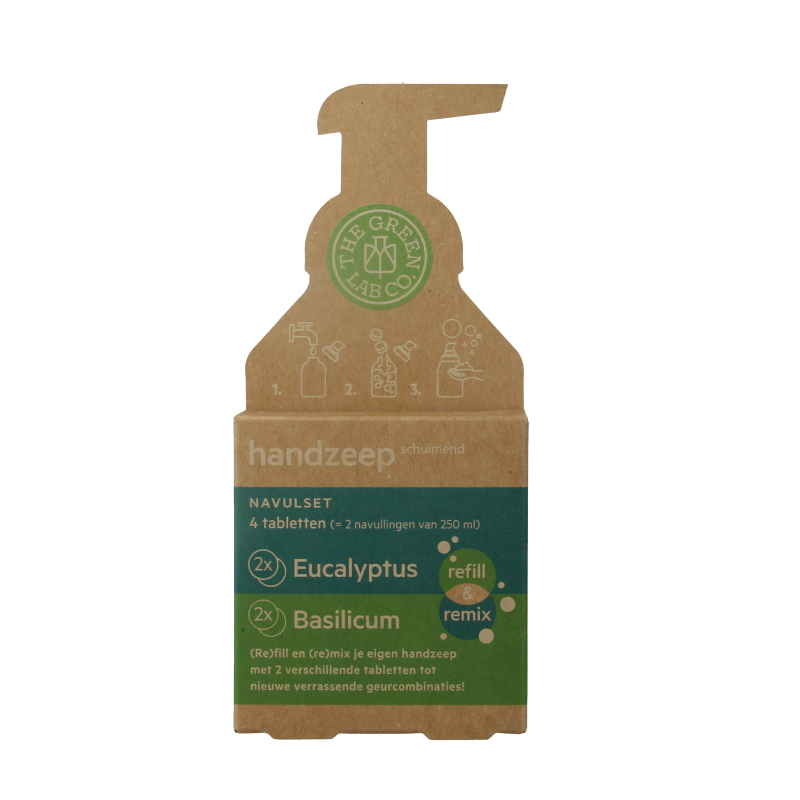 The Green Lab Co Handzeep navulset eucalyptus & basilicum 4 Stuks