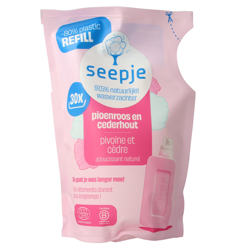 Seepje Wasverzachter pioenroos en cederhout navulling 750 Milliliter