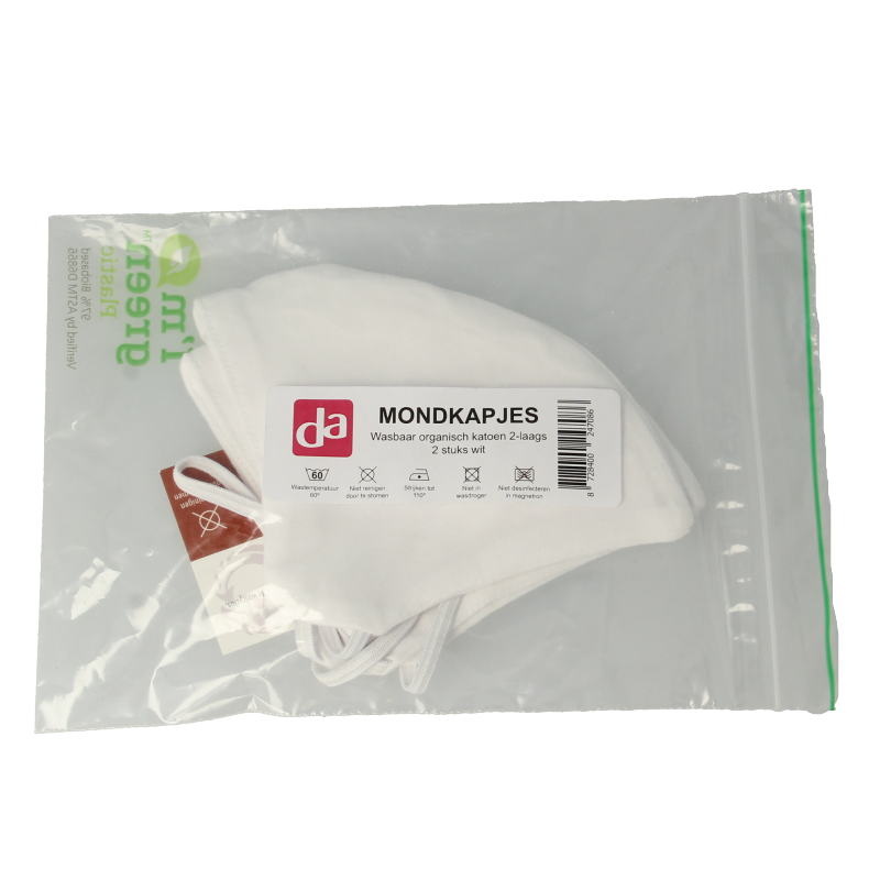 Easyessentials Mondkapje katoen 2-laags wit 2 Stuks
