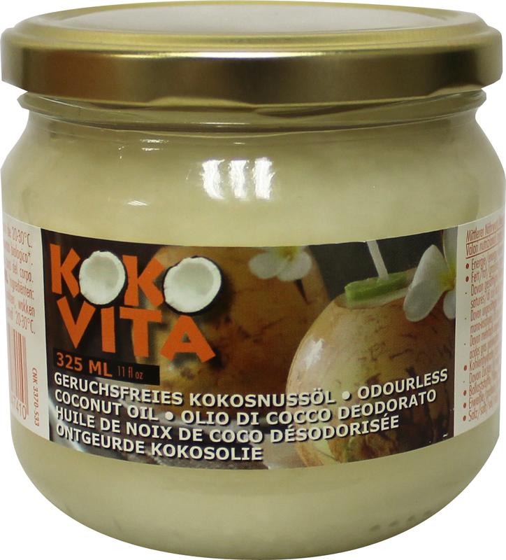Kokovita Kokosolie geurloos in glas bio 325 Milliliter
