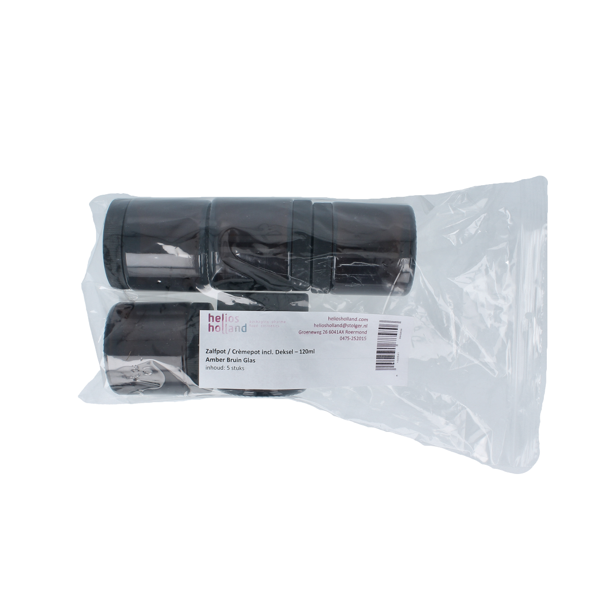Helios Holland Zalfpot/cremepot incl deksel amb bruin glas 120ml 5.00 Stuks