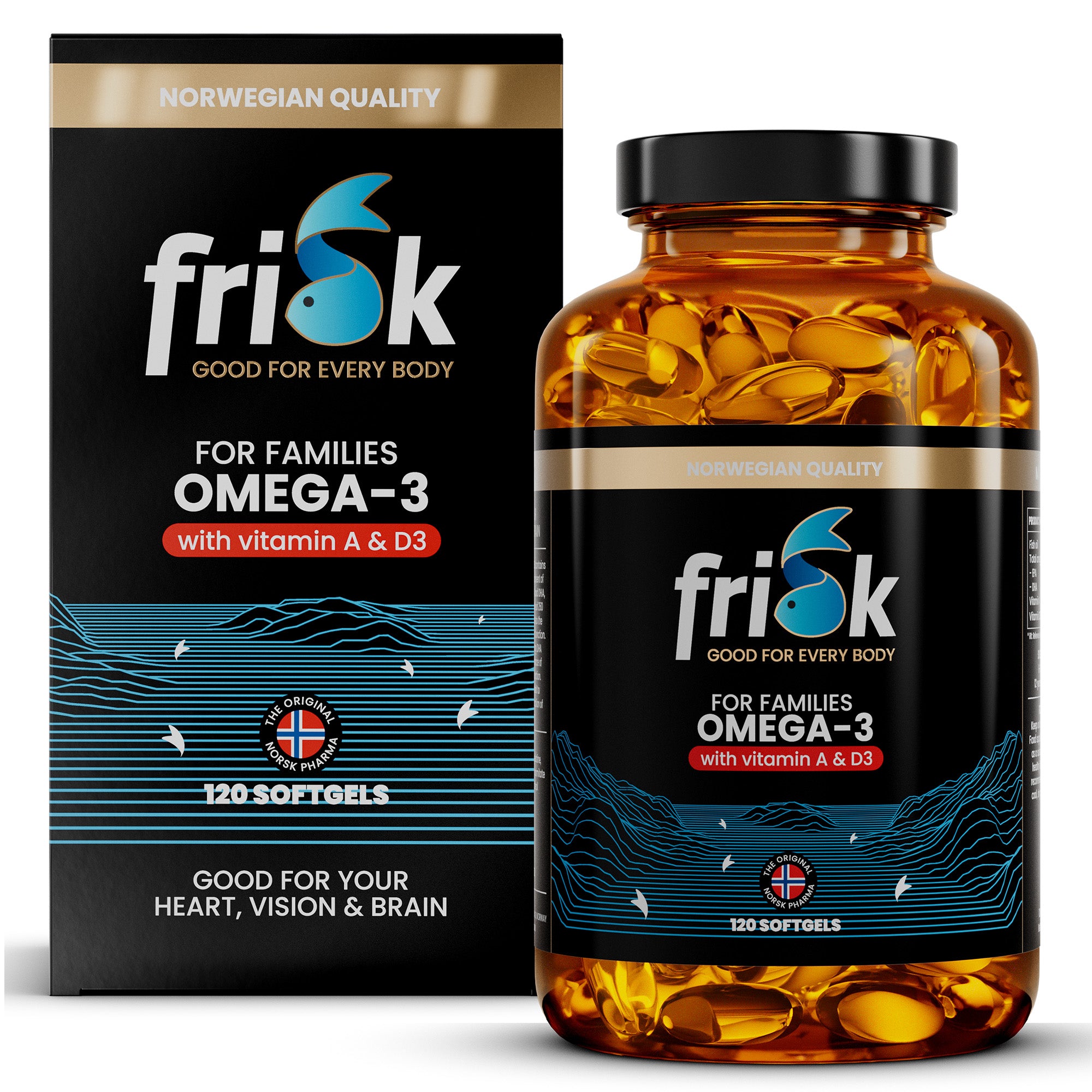 Frisk Omega 3 gezin – visolie met DHA & D3 120.00 Softgels